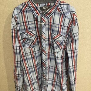 BKE Red and Blue Casual pearl snap Button Down Shirt men’s xxl long sleeve